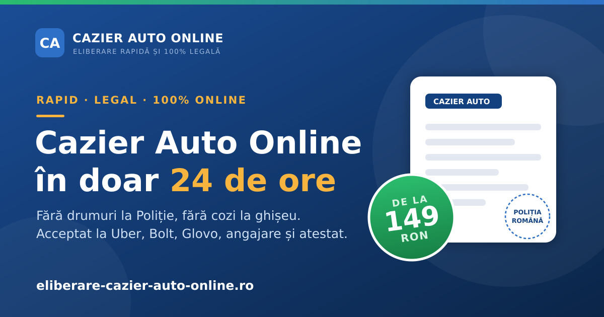 Eliberare Cazier Auto Online în 24h – 149 RON | Uber & Bolt